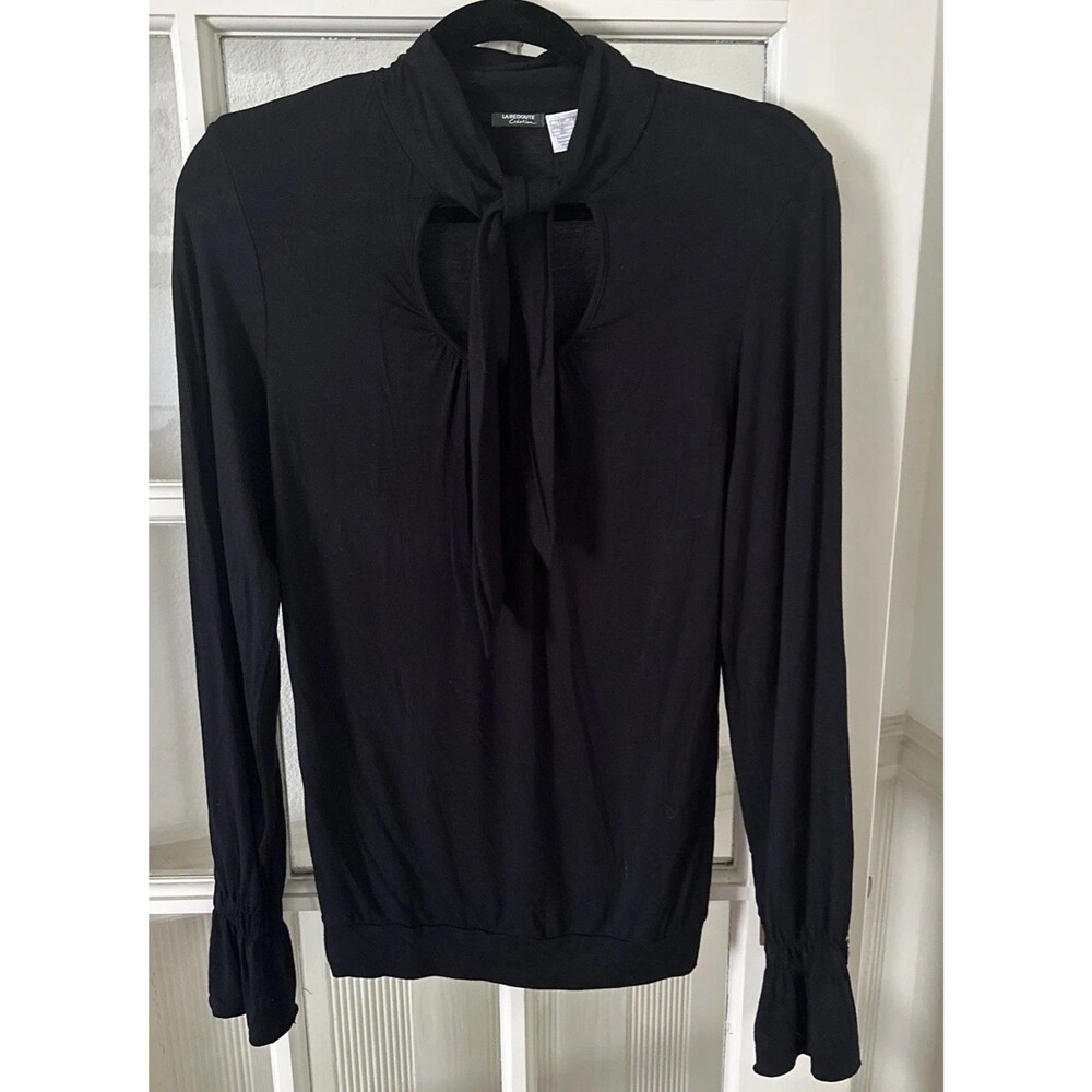Black Tie Neck Shirt Women's 6/8 La Respite Collections France  Blouse